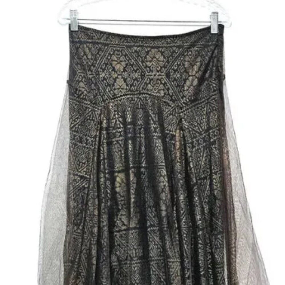 Peruvian Connection size 10 grey skirt with Gold Tribal overlay in Tulle